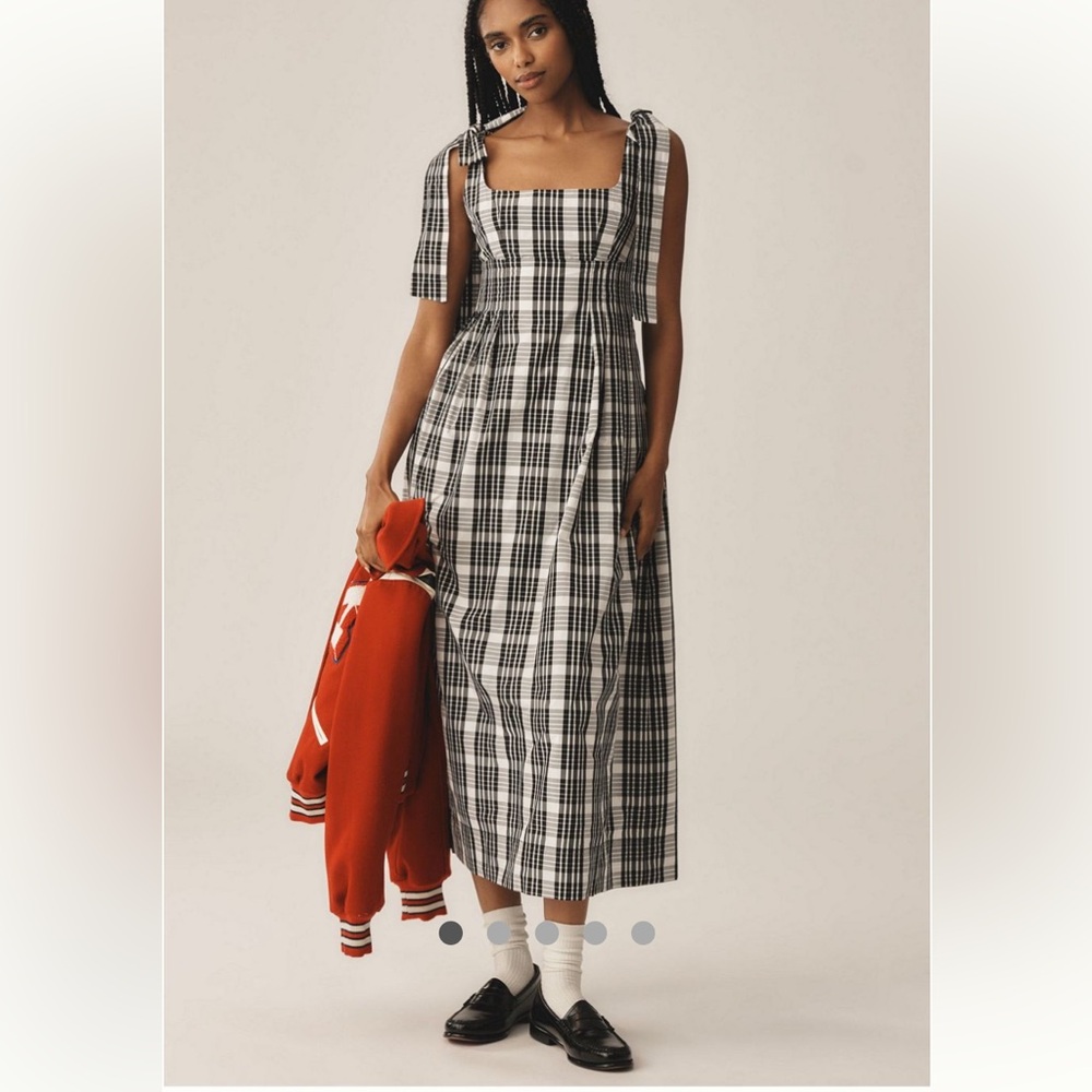 Anthropologie Black and White Plaid Midi Dress